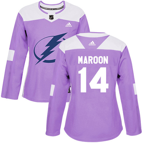 Adidas Tampa Bay Lightning #14 Pat Maroon Purple Authentic Fights Cancer Women Stitched NHL Jersey->women nhl jersey->Women Jersey